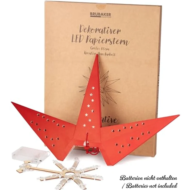 BRUBAKER LED Stern Weihnachtsstern für Innen - 60 cm XXL Leuchtstern - Hängend, Batteriebetrieben mit Timer, LED fest integriert, Warmweiß, Adventsstern für Fensterdeko Weihnachtsdeko - Papierstern Weihnachten – Bild 5