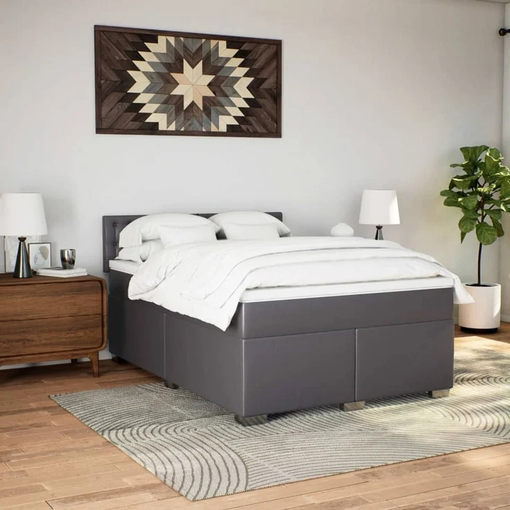 vidaXL Boxspringbett mit Matratze Grau 160x200 cm Kunstleder 3288430 – Bild 4