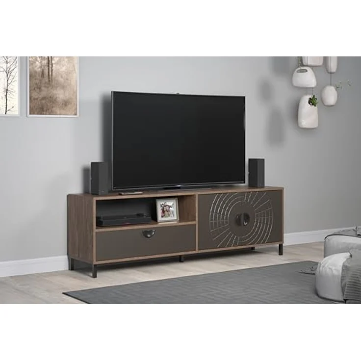 trendteam smart living - Fusion - TV-Schrank - Rostoptik/Perlbronze - TV-Unterteil mit 2 Türen, 2 Einlegeboden, 1 Schublade und 1 offenem Fach - (BxHxT) 183 x 55 x 40 cm - für TV 65-75 Zoll – Bild 2