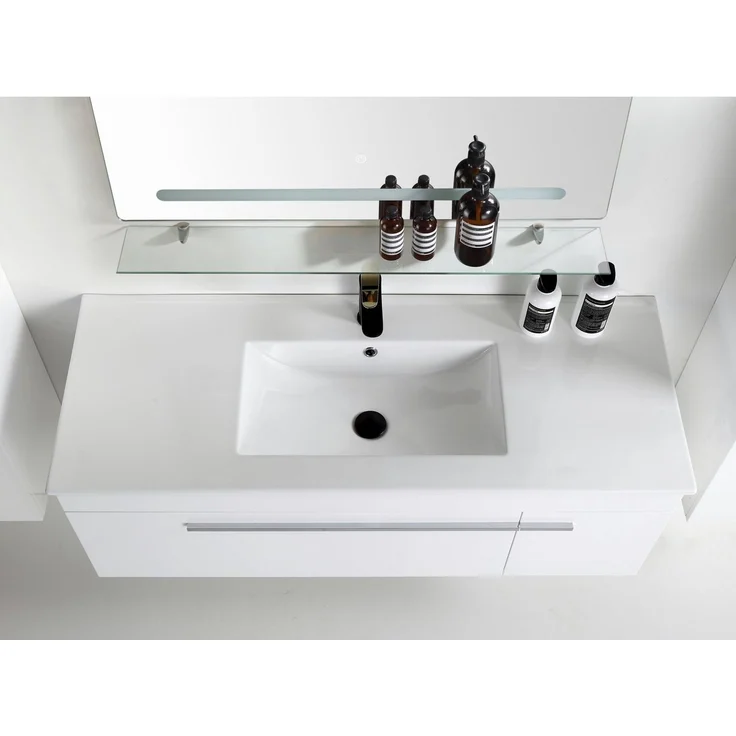 Faizee Möbel Badmöbel-Set Badmöbel set, Weiß komplett 5TLG 90/120 cm, (Komplett-Set, 5-St), LED-Spiegel mit Touch Badmöbel-Set VORMONTIERT Hochglanz lackiert – Bild 2