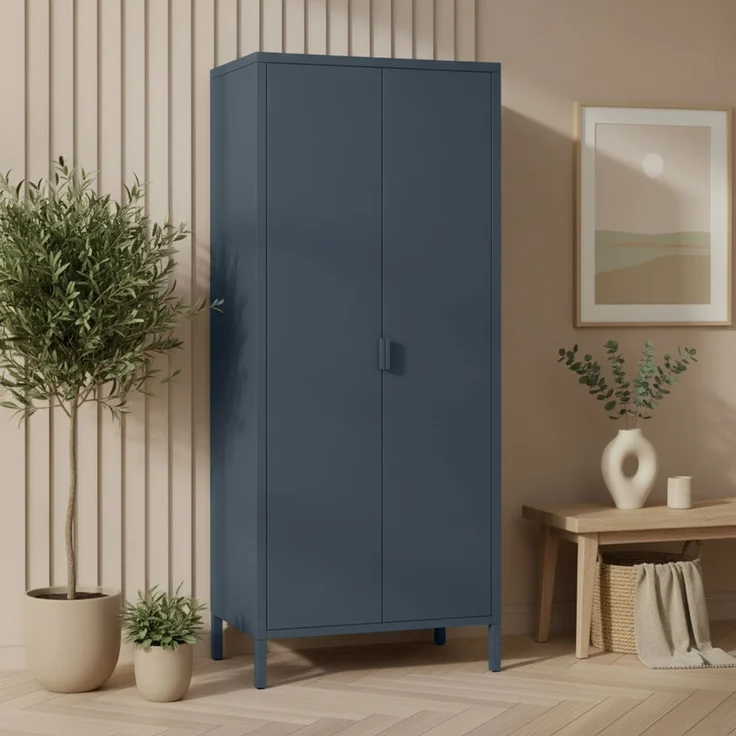 skølm 'Ituri' Kleiderschrank, Metall, 170x45x80 cm, anthrazit, Garderobe mit 4 Fächern und 2 Kleiderstangen – Bild 7