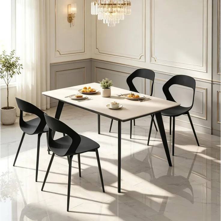 Esszimmerstühle 4er-Set 51 x 44 x 83 cm – schwarze PP-Sitze mit Metallbeinen, ergonomische Rückenlehne
