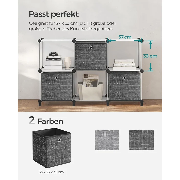 SONGMICS Aufbewahrungsbox, 6er Set, Ordnungsboxen aus Vliesstoff mit Griff, Boxen Aufbewahrung, 33 x 33 x 33 cm, Organizer Box, für Würfelregal, Faltbox, Kleideraufbewahrung, schwarz meliert RFBDE033B01V1 – Bild 3
