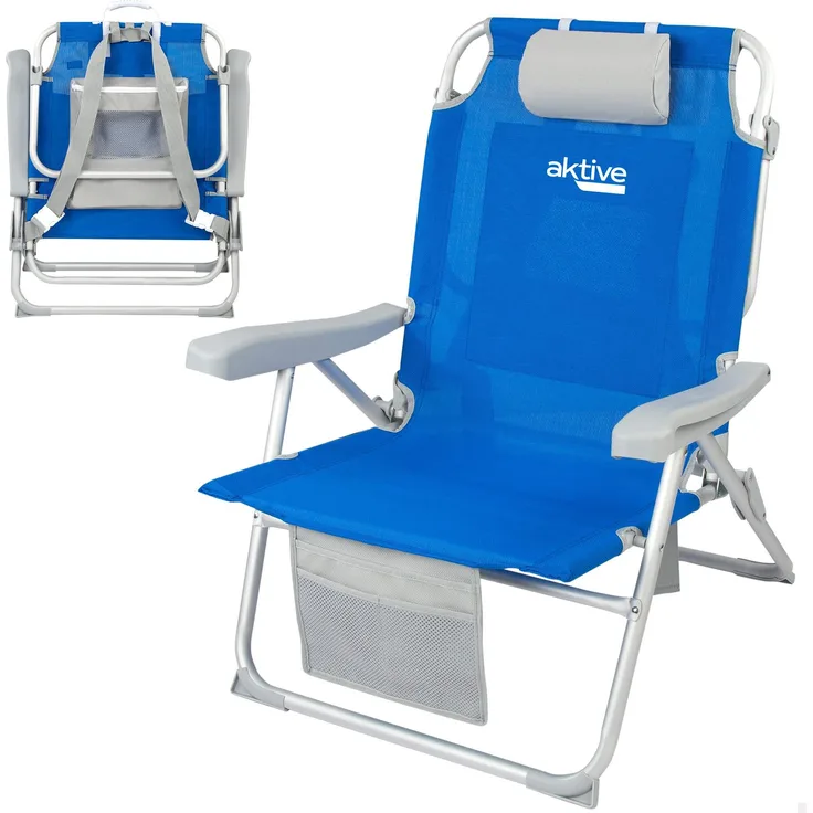 AKTIVE 62633 Strandstuhl XXL hoher Widerstand 120 kg mit Tasche hinten, ALU + TEXTILENE 2X1