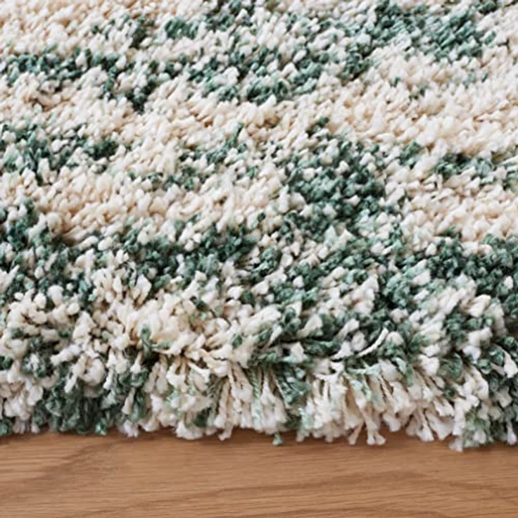 SAFAVIEH Zottelig Teppich für Wohnzimmer, Esszimmer, Schlafzimmer - Hudson Shag Collection, Hoher Flor, Elfenbein und Grün, 213 X 213 cm – Bild 3
