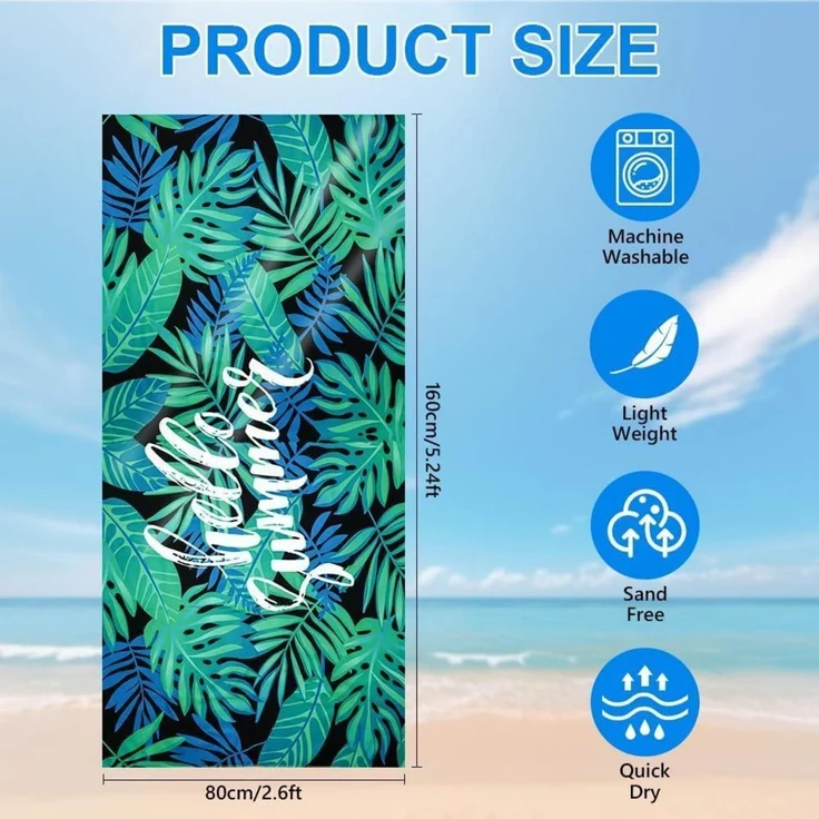 Microfiber Oversized Beach Towel 160x80cm Lightweight Sand Free for Travel Swim – Bild 4