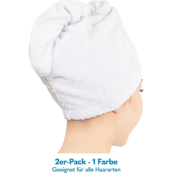 HAMMETEX Turban-Handtuch 2er Set Haarturban Damen, 100% Baumwolle, Flauschig & Schnelltrocknend, Frottier (Set, 2-St), Uni-Farben, weich – Bild 3