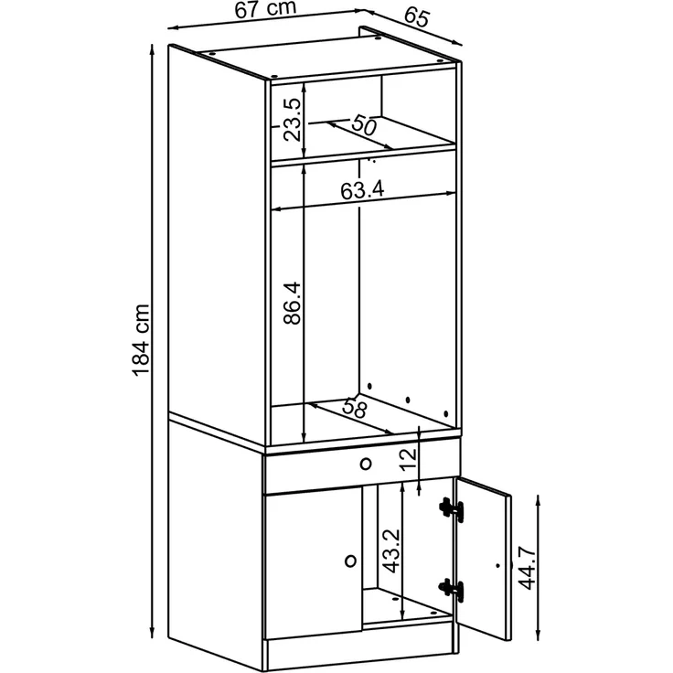 Roomart Waschmaschinenschrank SERIE 1 – 65 cm breit mit Ausziehbrett, Waschmaschinen-Überbauschrank für Waschküche & Bad • Weiß – Bild 5