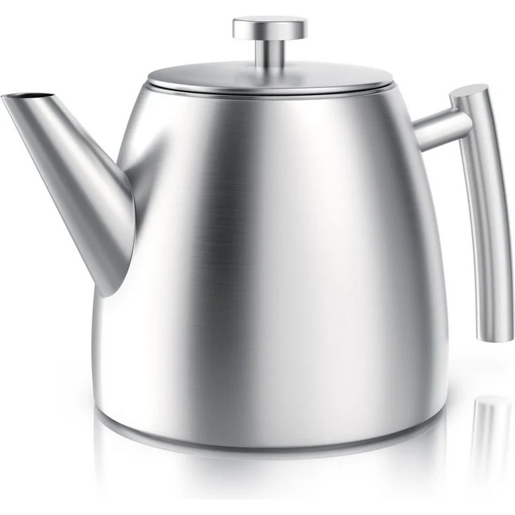 Arendo Teekanne Edelstahl, Siebeinsatz, 1000 ml, mit Griff aus Metall, Isolierkanne, 1 l, (Set, 2-St, Siebeinsatz für losen Tee), Doppelwandige Thermo Isolierung, Kanne mit Teesieb für losen Tee – Bild 1