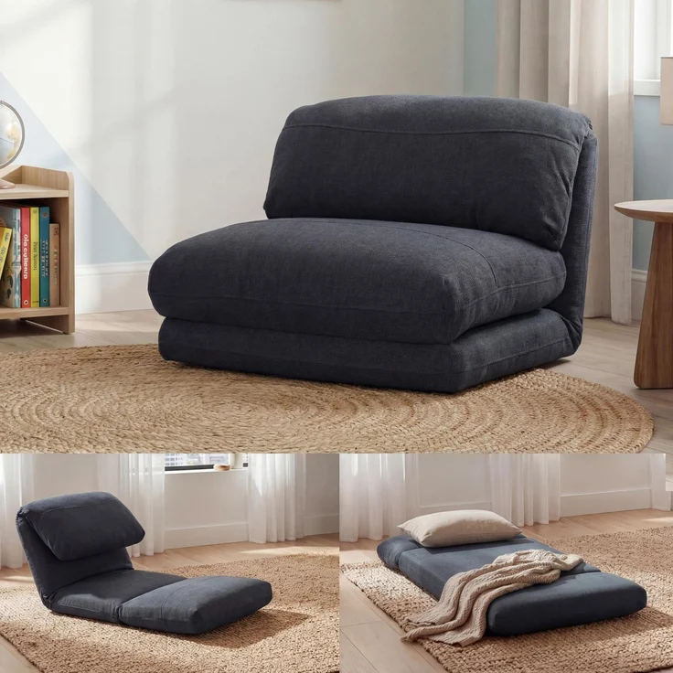Schlafsessel HWC-E68, Schlafsofa Funktionssessel Klappsessel Relaxsessel, Stoff/Textil ~ dunkelgrau – Bild 1