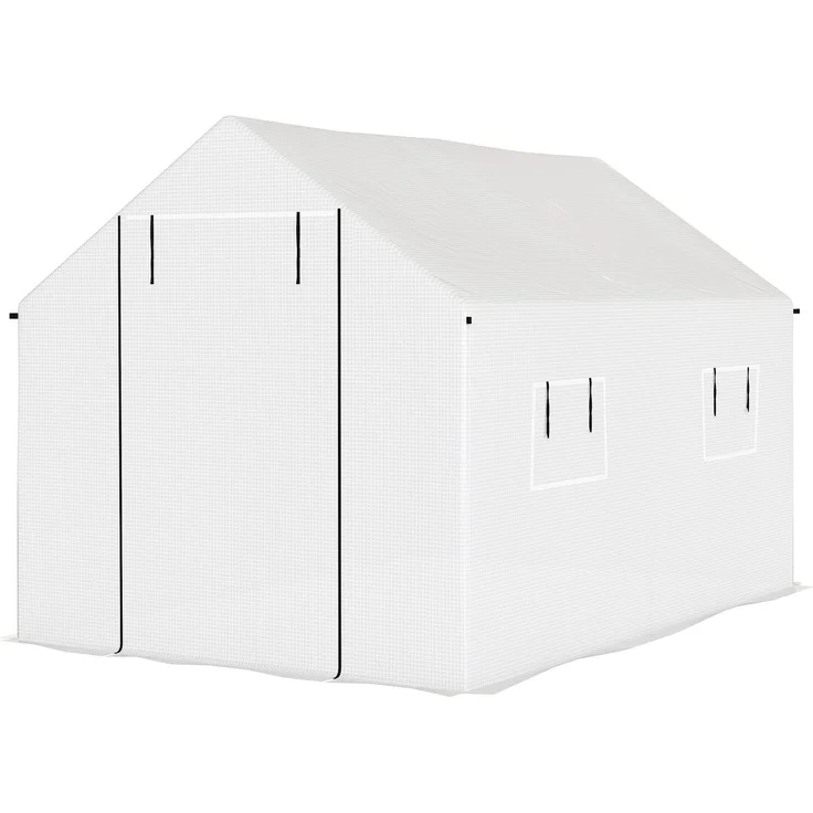 MELAYR, 2 x 3 m Tunnelgewächshaus, 6 m² mit Rolltor, 4 Fenster, – Verzinkter Stahl, hochdichtes PE, weiß – Bild 2