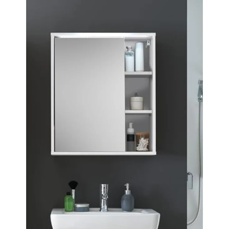 GREECE Spiegelschrank Bad mit LED-Beleuchtung in Weiß - Badezimmerspiegel Schrank mit viel Stauraum - 60 x 70 x 20 cm (B/H/T) – Bild 6