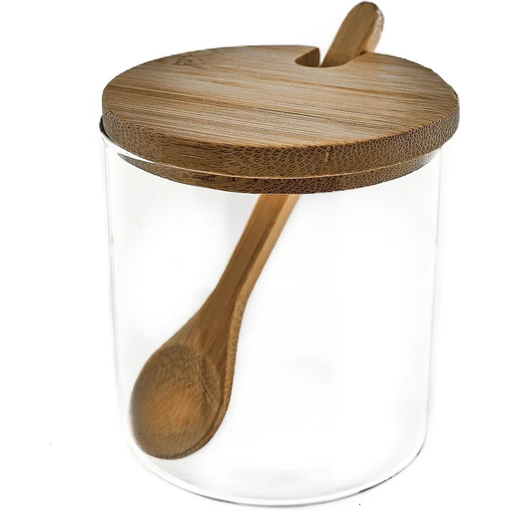 Praktische Vorratsbehälter aus Glas mit Holzplatte, Holzdeckel & Holzlöffel – Bild 2