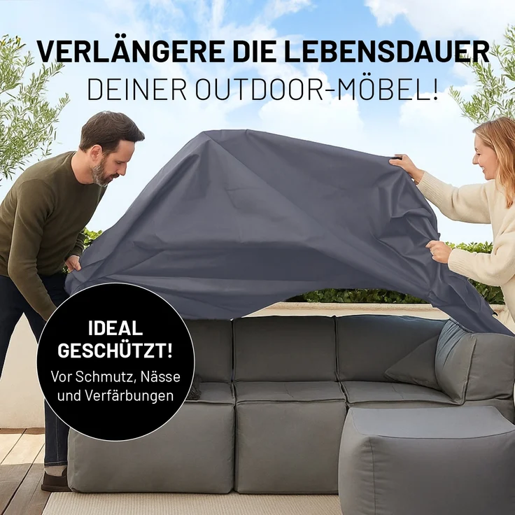 Lumaland Wetterschutzhaube für Sitzsack-Sofa Modular 165 x 85 x 75 cm grau 2x Eckteil – Bild 6