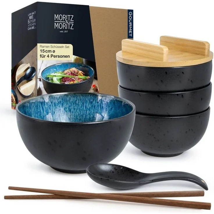 Moritz & Moritz Suppenschüssel Moritz & Moritz SOLID 4x Ramen Blau, Keramik, (4 Personen, 20-tlg), Ramen Bowl Set – Bild 4