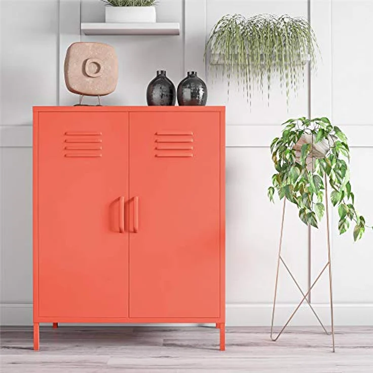 DHP Furniture Novogratz Dorel Home Cache Metall Schließfach Aufbewahrungsschrank mit 2 Türen Orange Einheitsgröße – Bild 2