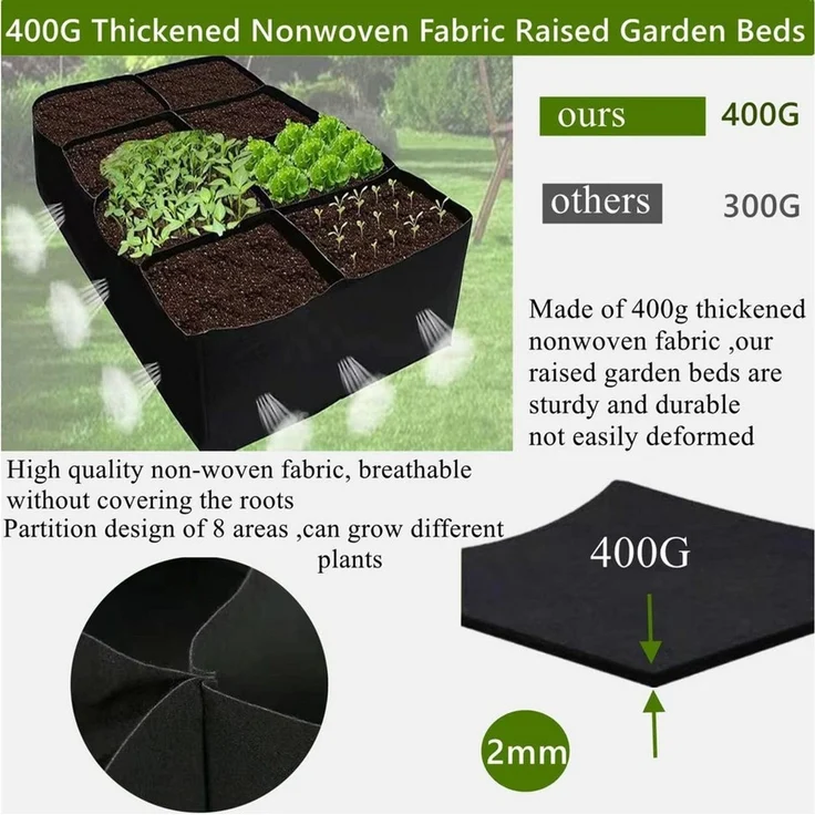MOPUEA Pflanzkübel Pflanzsack 8 Fächer Rechteckiger Pflanztasche Atmungsaktiv Faltbar (Hochbeet Pflanzsack mit 8 Pflanzfächern, Pflanzsack aus Vliesstoff für Gemüse Kräuter und Blumen), Atmungsaktiv faltbar wiederverwendbar mit 8 Fächern – Bild 4