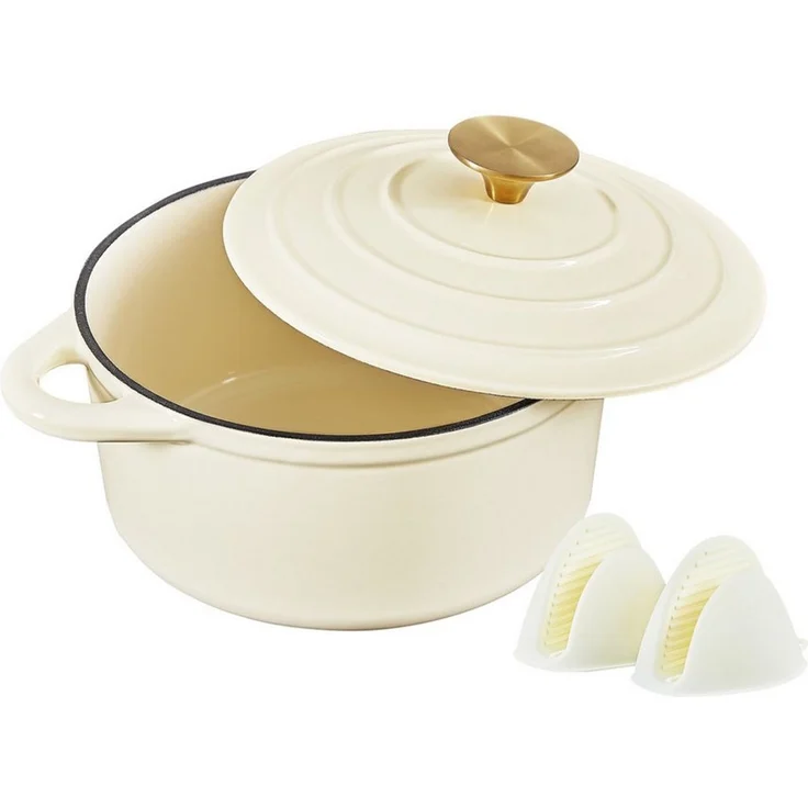 Zedelmaier Bräter Gusseisen Topf 22/24/26/28cm Incl. Silikon Topflappen Topfuntersetzer, (Set, 1 Pot mit 1 lid, 2 Ofenhandschuhe, 1 Topfuntersetzer), Backofengeeignet Induktionsgeeignet Zum Braten, Schmoren, Kochen – Bild 2