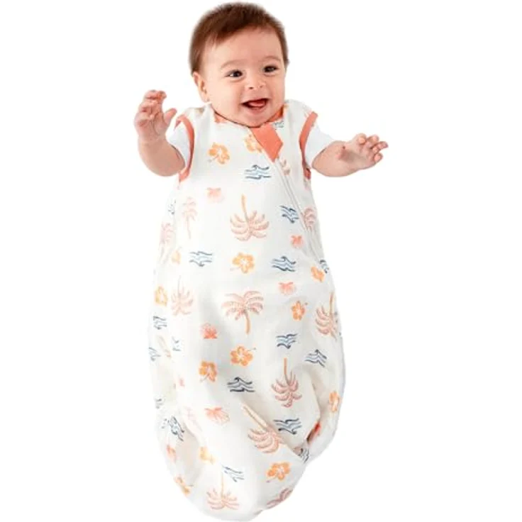 Duomiaomiao Sommerschlafsack Baby, Musselin Schlafsack 0.6 Tog, Baby Schlafsack neugeboren, Dünne Schlafsack Kinder（Kokosnuss-Hain-70） – Bild 2