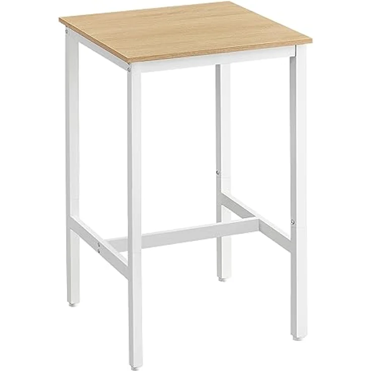 Vasagle Bartisch, Stehtisch, Küchentisch, hoch, mit Stahlgestell, 60 x 60 x 92 cm, einfache Montage, für Küche, Wohnzimmer, modern, Eichenbeige-Weiß von Songmics LBTDE025W09 – Bild 2
