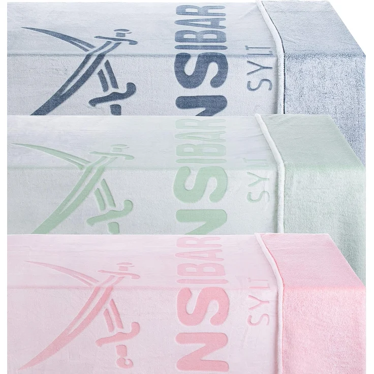 Sansibar 'Sylt' Wohndecke im Hochtief Design, Mikrofaserfleece offwhite / light green, 150x200 cm – Bild 7