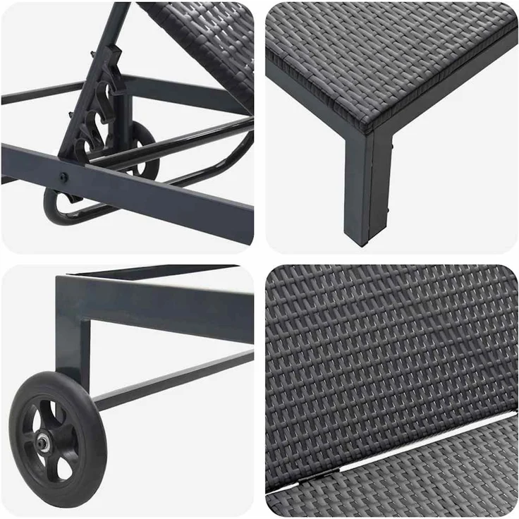 vidaXL Sonnenliege Schwarz 206 x 62,5 x 74 cm Poly-Rattan 42004129 – Bild 7