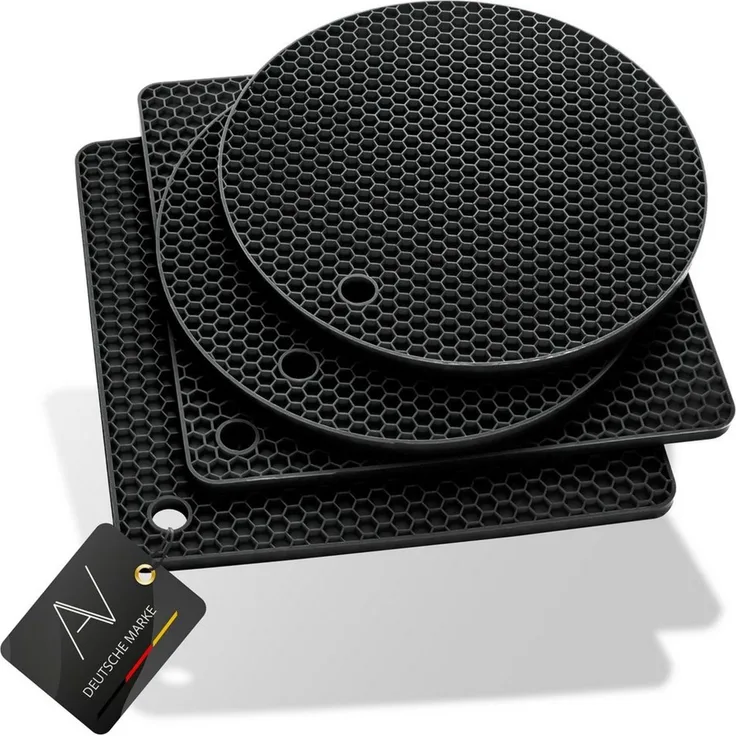 AVANA Topfuntersetzer Silikon Untersetzer Multifunktional Pfannenuntersetzer Topflappen, Zubehör für Töpfe, Pfannen, Auflaufformen, 4er Set, Hitzebeständig, Wabenmuster (2 Rund, 2 Viereckig)