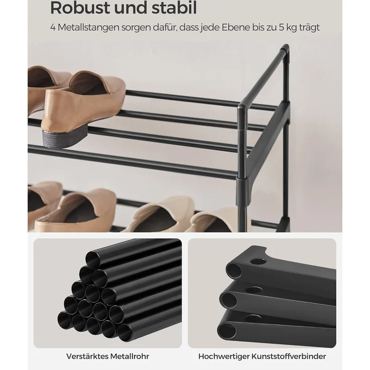 Songmics Schuhregal 4 Ebenen, 2er Set, Schuhständer Metall, Schuhaufbewahrung, Schuh-Organizer für 16-20 Paar Schuhe, stapelbar, für Flur Wohnzimmer Schlafzimmer, 30 x 92 x 74 cm, schwarz LSA08BK – Bild 4