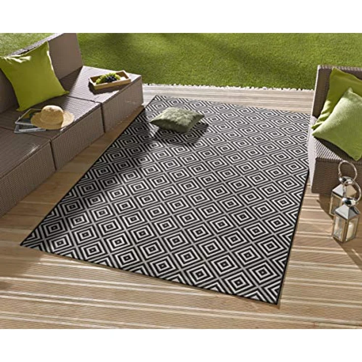 In- & Outdoor Teppich Karo schwarz/creme - 140x200x0,8cm – Bild 2