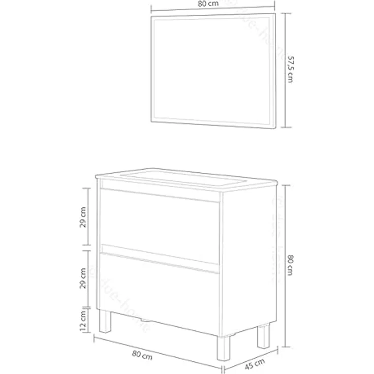 FORES HABITAT Waschbeckenunterschrank Nordik, 80x80x45 cm, 2 Schubladen mit Soft-Close und 4 Füßen aus eloxiertem Aluminium – Bild 2