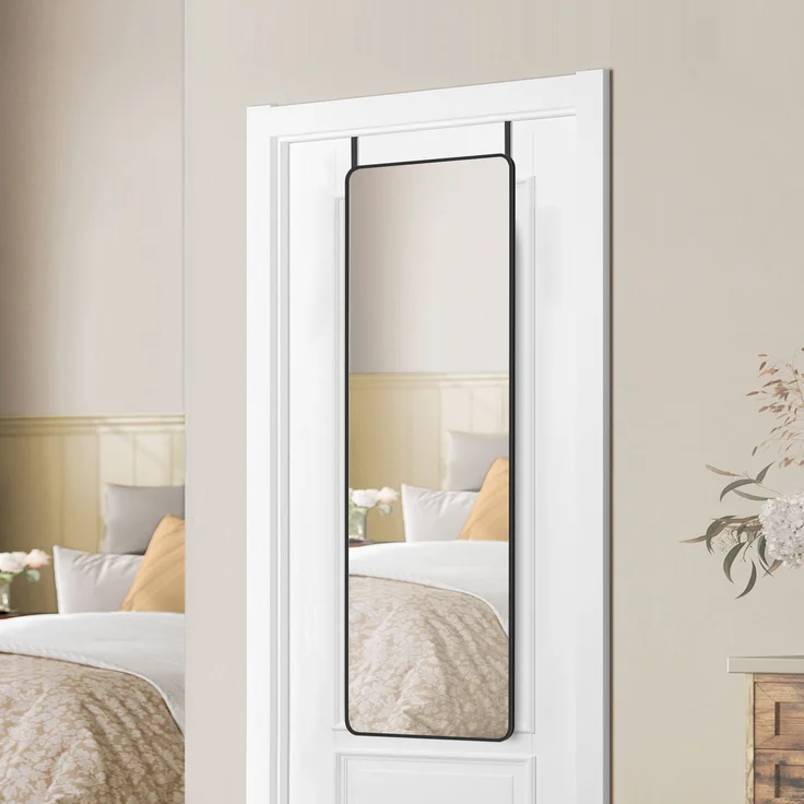 SONGMICS Ganzkörperspiegel, 120 x 40 cm, rechteckiger Spiegel, Wand- oder Türmontage, Rahmen aus Aluminiumlegierung, Hartglas, für Schlafzimmer, Wohnzimmer, Garderobe, tintenschwarz LFMDE032B01 – Bild 1
