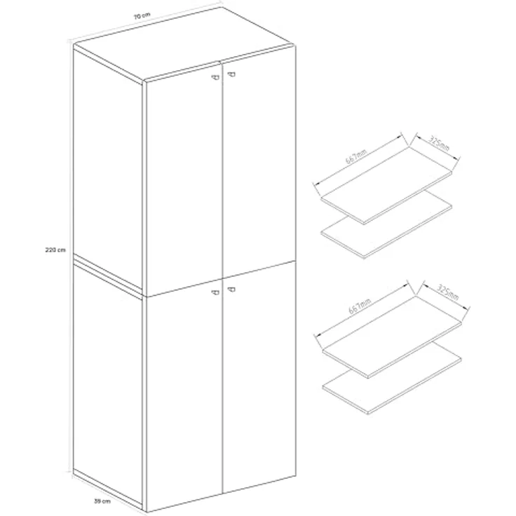 VCM Büroschrank Ulas 919110 Weiß H. 220 x B. 70 x T. 40cm – Bild 4