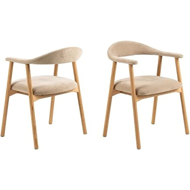 ACTONA GROUP Holzstuhl (2er-Set) in Beige, Polyester, Massivholz - 56x75,5x54 (BxHxT) (2er-Set)