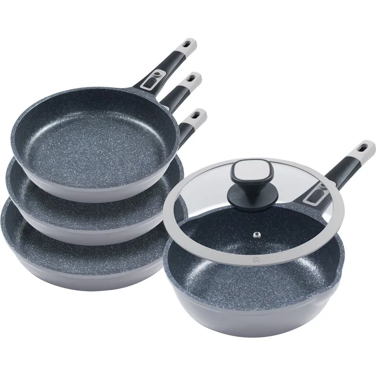 KING Pfannen-Set Moonscape, Aluminiumguss (Set, 5-tlg, je 1 Pfanne Ø 20/24/28/24 cm, H: 4,5/5/5,5/7,5 cm, - 1/1,9/2,5/2,8 l), abnehmbarer Griff, MOONSCAPE-Beschichtung, Induktion