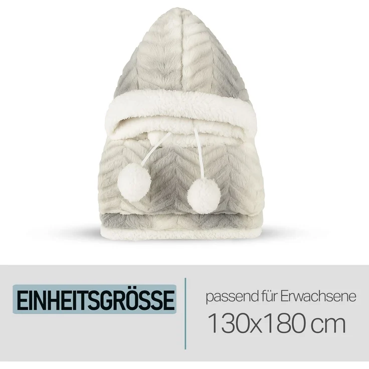 Bestlivings Kuscheldecke mit Kapuze 130 x 180 cm in Hellgrau für Kinder und Erwachsene, TV-Decke, Sherpa Decke in Felloptik – Bild 6
