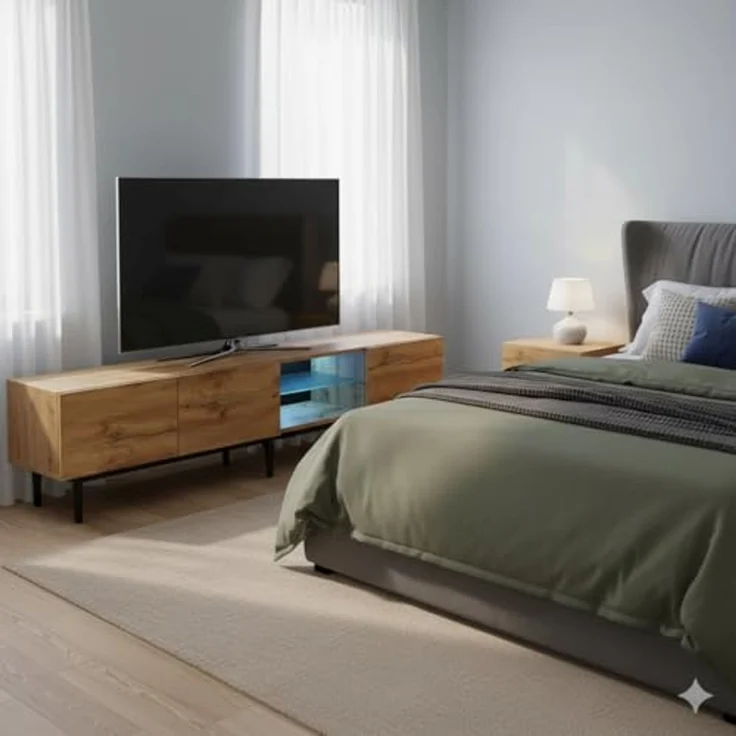 FurnitureR TV-Lowboard mit 2 Türen & offenem Fach, modernes Holz-Weiß-Design für Wohnzimmer & Medienbereich – Bild 3