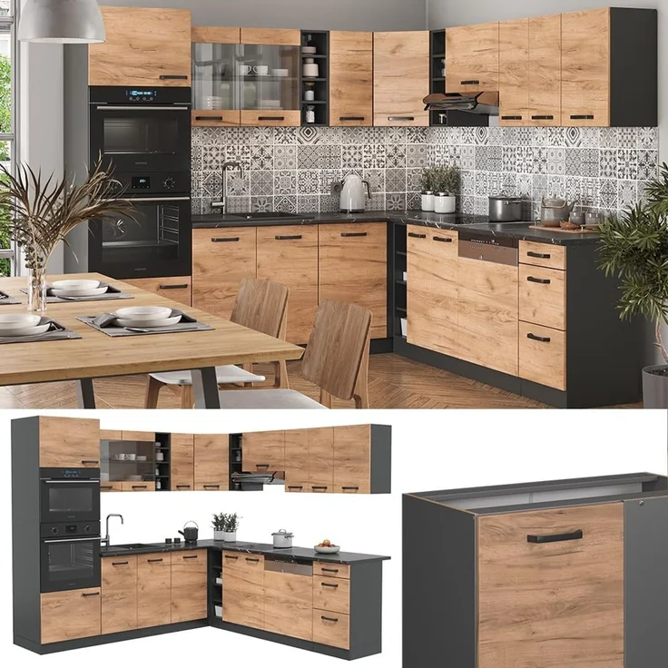 Eckküche R-Line Goldkraft Eiche/Anthrazit 247 x 237 cm, AP Anthrazit Vicco – Bild 4