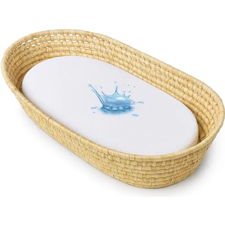 Dudu N Girlie Wasserdichter Matratzenschoner für Babykörbchen, 65 x 28 cm – Frottee-Matratzenauflage – 5 cm extra tiefer Kasten-Stretchrock – maschinenwaschbarer Matratzenbezug