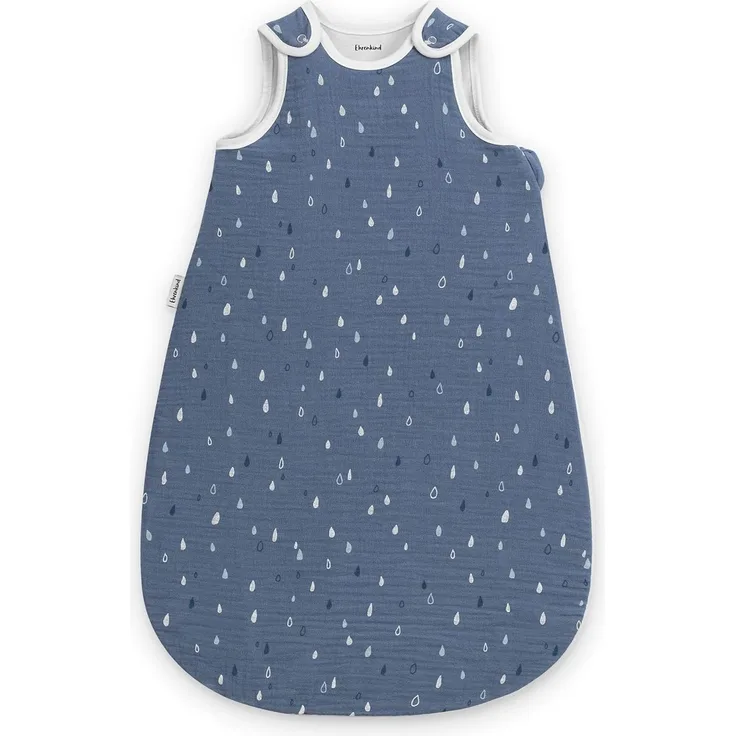 Ehrenkind® Baby Sommerschlafsack Rund Musselin | aus weicher OEKO-TEX zertifizierter Bio-Baumwolle | Sommer Baby Schlafsack Baby 1 TOG Gr. 50/56 Jeansblau Tropfen