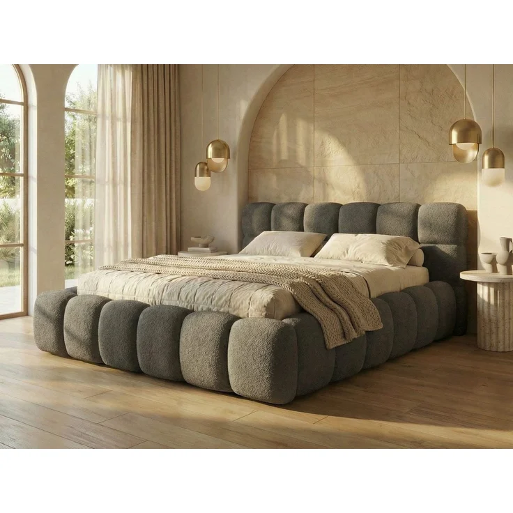 yourhouse24 Polsterbett Boston Slim Bouclé kompaktes Wolkenbett mit Bettkasten, Bubble-Optik & Japandi – Bild 1