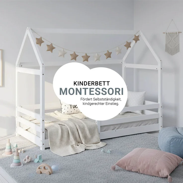 Homestyle4u Kinderbett mit Matratze und Rausfallschutz, Holzwerkstoff weiß, 80x160 cm – Bild 6