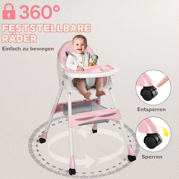 LALAHO Kinderstuhl 3-in-1Kinderklappstuhl- Kinderhochstuhl - Klappbarer Esszimmerstuhl, Kinderwagen - Mitwachsstuhl und Babystuhl für Neugeborene – Bild 2
