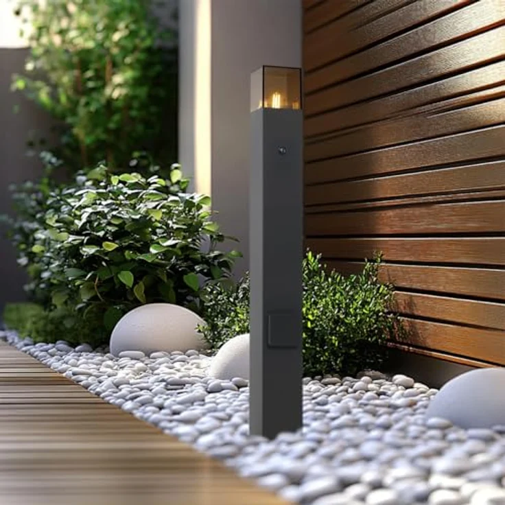 Qazqa Denmark Außen Pollerleuchte, Wegeleuchte mit E27-Fassung, max. 15W, Schwarz mit Rauchglas, IP44, 70cm, Rechteckig, Dimmbar – Bild 2