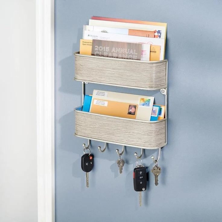 Schlüsselbrett Ablage grau Holz Schlüsselboard Briefablage Wandorganizer mDesign – Bild 3