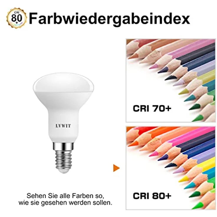 LVWIT LED Reflektorlampe E14 R50,470 lm, Kaltweiß 6500K, 4.9W ersetzt 40W Glühbirne, matt (6er Pack) – Bild 8