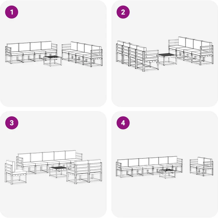 vidaXL Outdoor-Sofagarnitur 9 pcs Natur und Creme Massivholz Akazie 3366168 – Bild 7