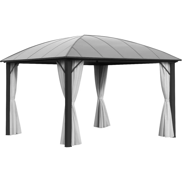 LECO Kuppeldachpavillon, Aluminium- und Stahlrohrgestell anthrazit, Polycarbonat-Dach grau-transparent, Polyester-Seitenteile lichtgrau, 3,65x3,65 m – Bild 2
