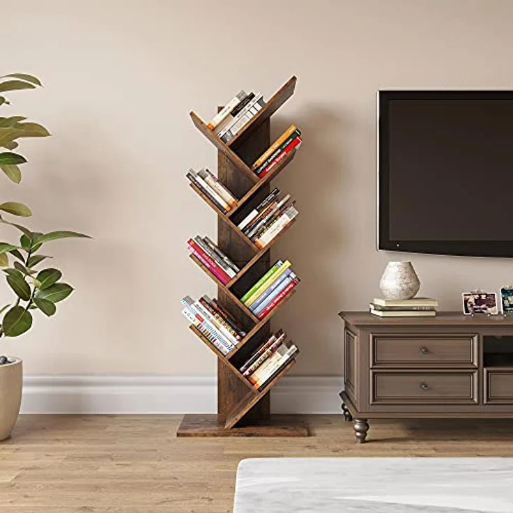 YITAHOME Baum-Bücherregal, Bodenstehendes Standregal, Industrielle Holzregale, Hohe Aufbewahrungsmöglichkeit für Ausstellungsstücke, Lagerregal für Wohnzimmer, Home-Office, Regal aus Vintagebraun – Bild 3