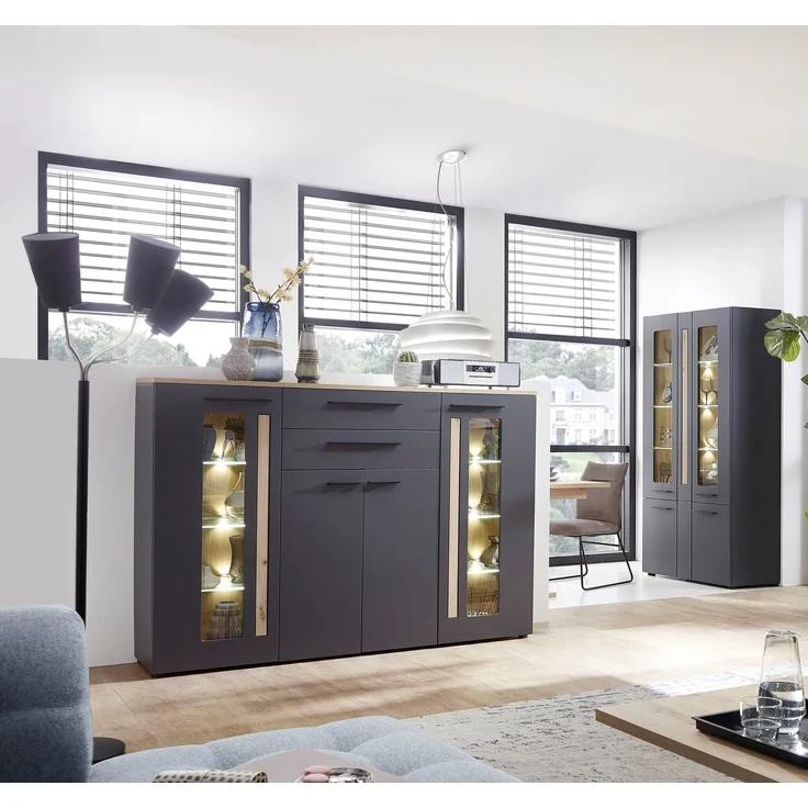 Highboard LOFT-TWO graphit Laminat Artisan Eiche inkl. LED