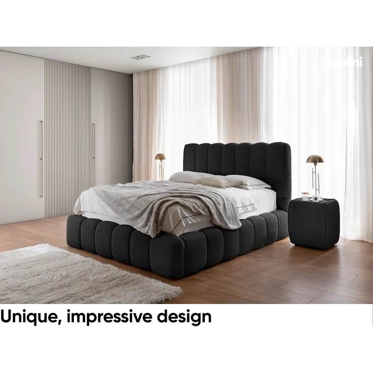 MEBLINI Polsterbett 140x200 mit Lattenrost mit Matratze - CARLOS - Schwarz Boucle - Bubble Bett - Cloud Bett - Marshmallow Bed - Kopfteil Bett mit Stauraum – Bild 2